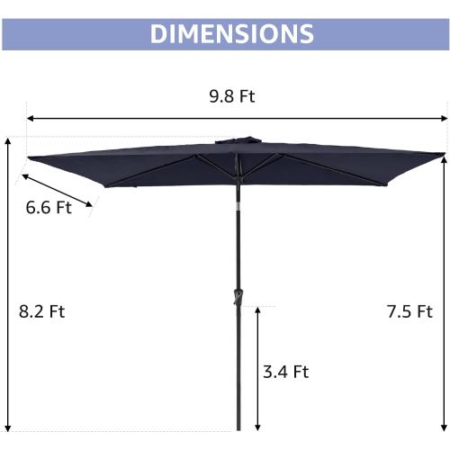 medium Rectangular Patio Umbrella with Base, Outdoor Table Market Tilt Umbrella with Stand