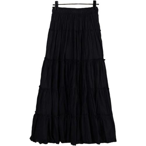 Saukiee Women's Bohemian Elastic Waist Long Skirt Cotton Circle Ruffle Broomstick Peasant Maxi Tiered Skirts