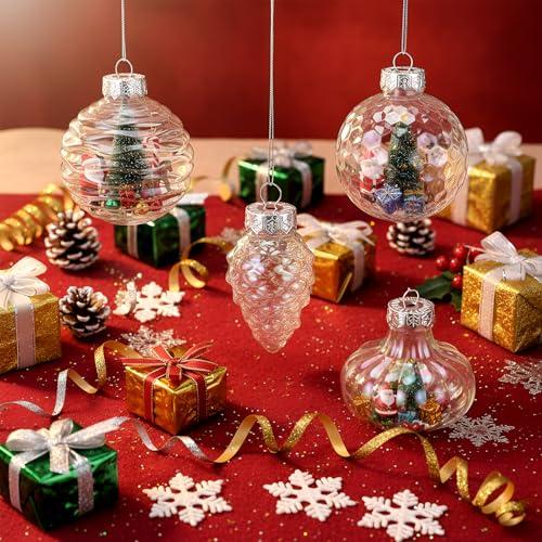 48 Pcs Christmas Fillable Ornaments Ball 3.15 Inch Clear Plastic Ornaments DIY Craft Transparent Ball for Christmas Wedding Xmas Holiday Party Tree Decor Home (Iridescent)