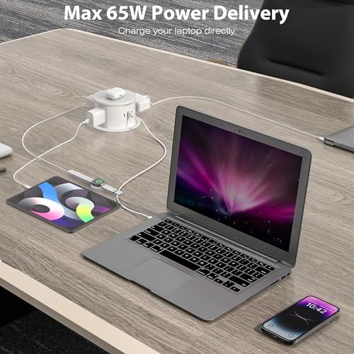 ANNQUAN 4.7 20amp Pop Up Countertop Outlet Wireless Charger 65W USB White