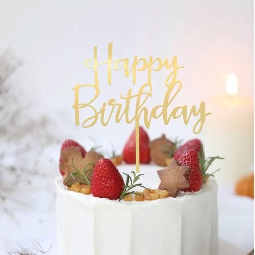 Mirrored Gold Acrylic Happy Birthday Cake Topper