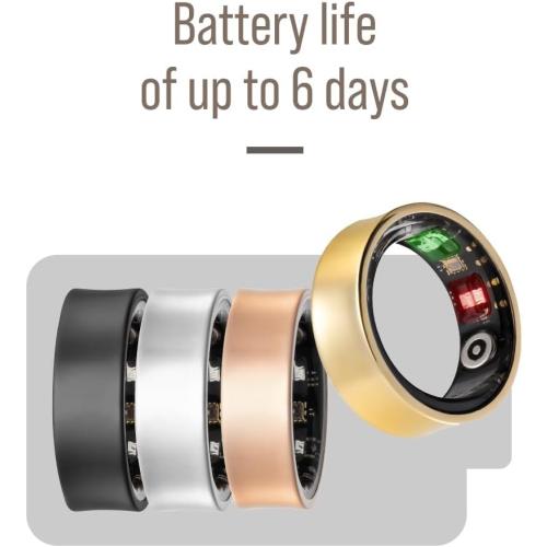 Herz P1 Smart Ring for Women & Men - (Size 6) 24/7 Health Metrics Fitness Ring, Tracks 20  Biometrics, 6 Day Battery Life, Waterproof Stainless Steel, Free APP for iOS Android, No Subscription