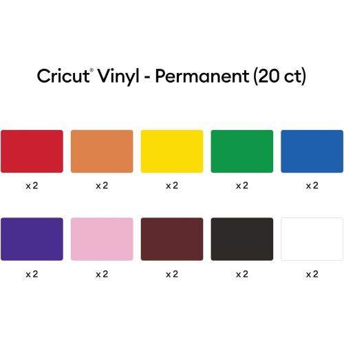 Cricut Vinyl Permanent - Rainbow Sampler, 12x12 Vinyl Sheets, Create Long-Lasting DIY Projects, Durable Adhesive Vinyl for Cricut Machines, (Pack of 20 with 10 Colors)