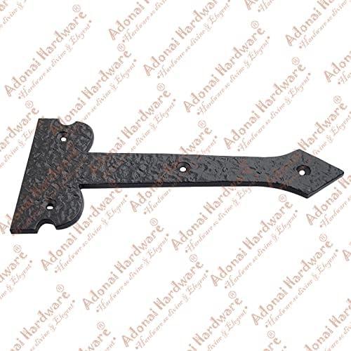 Adonai Hardware 8 Inch ''Agee'' Heavy Duty Antique Cast Strap False or Faux or Dummy Hinge Front (8 Pack, Matte Black) for Vintage Barn Doors, Gates, Furniture, Garage, Shutters and Fences