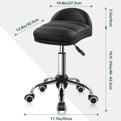 Black Rolling Stool Chair with Wheel for Home Work SPA Massage Height-Adjustable and Cost-Effective Swivel Stool with Low Back