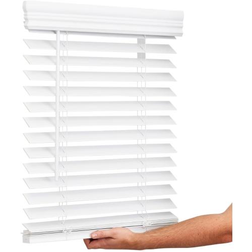 Lotus & Windoware Cordless, 2 Inch Faux Wood Blind, 34.5 Wide x 60 Long, Window Blinds, Blinds & Shades, Blinds for Indoor Windows, Embossed, Bright White