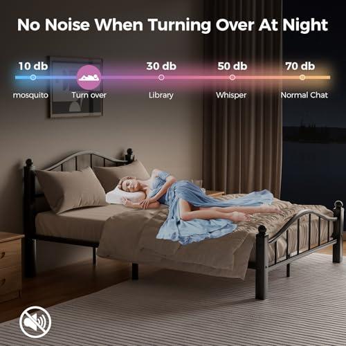 Metal Full Size Bed Frame with Headboard, Noise-Free Design & Underbed Storage Heavy Duty Bed Frames No Box Spring Needed/Tool-Free Assembly