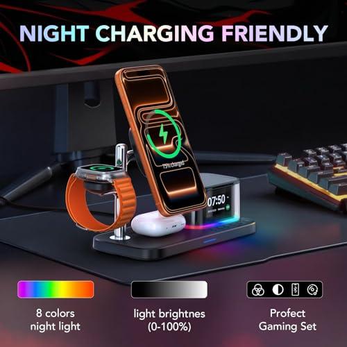 7 in 1 Alarm Clock with Wireless Charging,Charging Station with Night Light