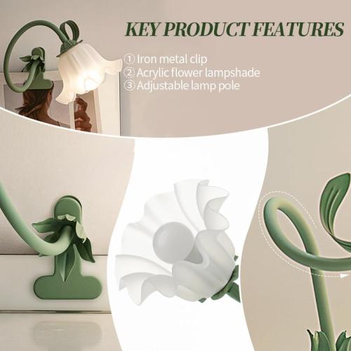 Flower Clip Table lamp, Country Style Study Desk lamp, Bedroom Bedside Clip Table lamp, Pink*** Flower-Decorated Night Light