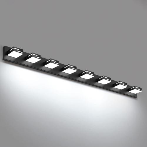 LED Modern Bathroom Vanity Light Fixtures, Dimmable Matte Black Vanity Lights for Bathroom Lighting Fixtures Over Mirror, with 360° Rotatable Acrylic Heads 8-Light 54-inch (Cool White 6000K)