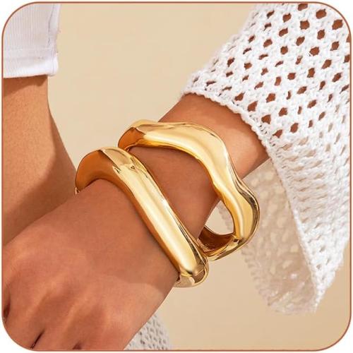 Salircon Gold Bangle Bracelets for Women Gold Wide Chunky Bracelets Trendy Hinged Cuff Open Chunky Bracelet Irregular Jewelry
