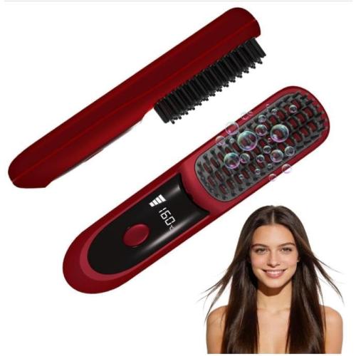 Go Brush Pro for Short Hair 2026, Portable Straightener Brushs for Travel, with LCD Temperature Display, Fast Heating Cordless Mini Hair Brushs (Red)