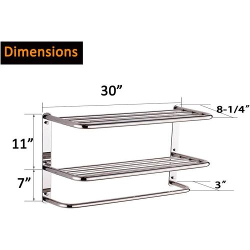 Size 30 Inch Bathroom Shelf 3-Tier Wall Mounting Rack with Towel Bars, Extra Long