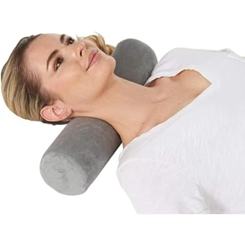 Grey AllSett Health Cervical Neck Roll Memory Foam Pillow, Bolster Pillow, Round Neck Support for Sleeping | Bolster for Bed, Legs, Back and Yoga
