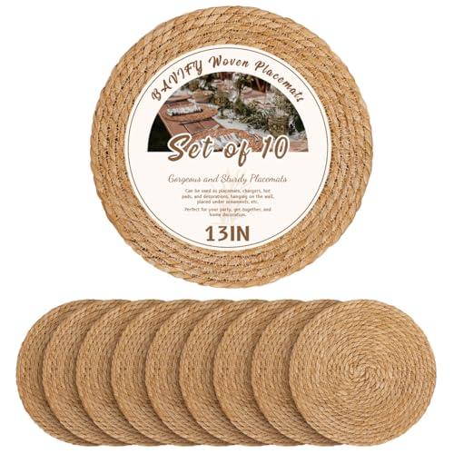 BAVIFY 13 Round Woven Placemats Set of 10, Plate Chargers for Dining Table