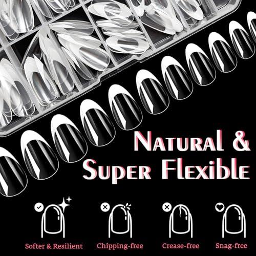 White French Tip Press on nails Short Almond Fake Nails, 120PCS Almond Nail Tips Short French Tip Nails, Clear Acrylic Nail Press on Full Cover False Nail