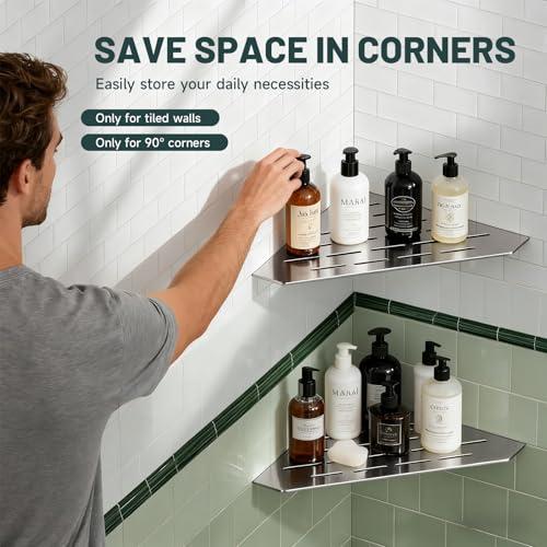 10 Corner Shower Shelf, Brushed Nickel, 2 Pack