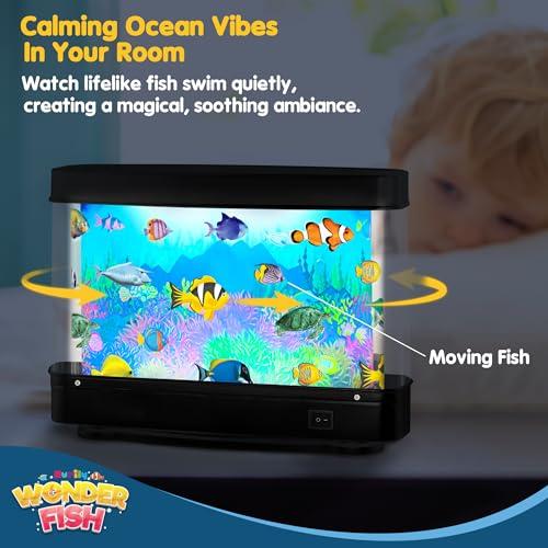 Artificial Fish Tank Virtual Ocean Toy - Mini Office Desk Aquarium, Moving Motion Lamp Night Light with, Fun Gift for Kids and Adults