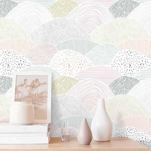 CiCiwind Boho Peel and Stick Wallpaper, Colorful Dot Geometric Wallpaper, Removable Self-Adhesive Vinyl Contact Paper for Kids Room Bedroom Cabinets, 15.5×197
