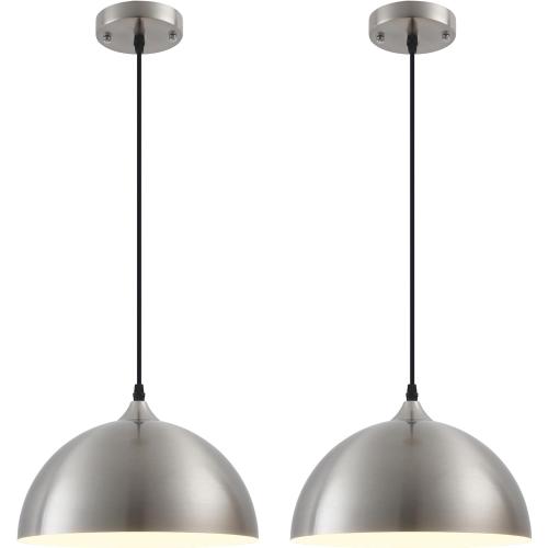 Brushed Nickel Industrial Pendant Light 11.8inches 2 Packs,Mental Hanging Light Fixtures for Kitchen Island,Dome Pendant Light,Ceiling Light Fixtures for Restaurant Dining Room Aisle