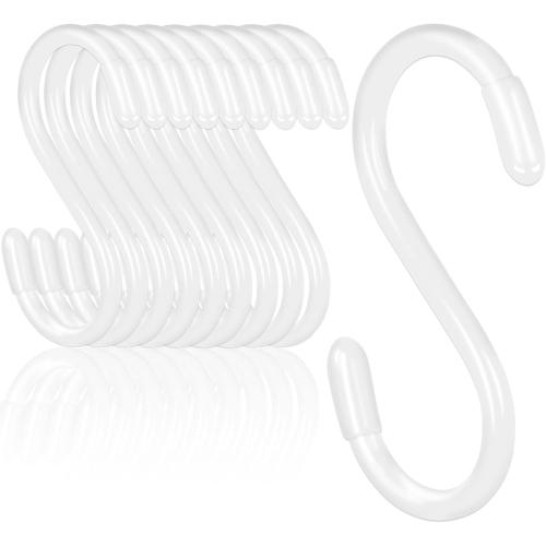 DINGEE White S Hooks, 3 Inch Vinyl Coated S Hook for Hanging Plants,10 Pack Non Slip Heavy Duty Small Rubber Coated Closet S Hook for Hanging Jeans Plants Jewelry Pot Pan Cups Towels