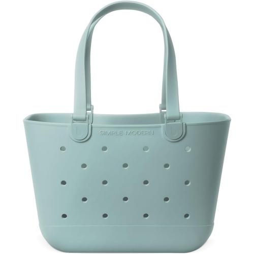 Simple Modern Large Beach Bag | Waterproof Getaway Rubber Tote with Zipper Pocket for Travel, Pool, Boat, Groceries, Sports | Sea Glass Sage
