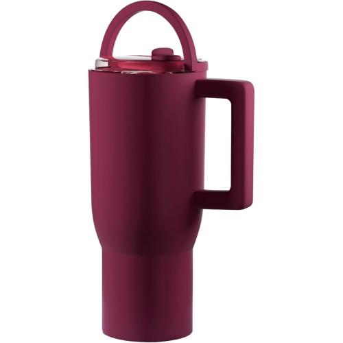 40 oz Tumbler with Flip Straw&LeakProof Lid|Built-in Straw&Handle|Stainless Steel&Rubber Base|Water Bottle Insulated Cup Travel Mug|BPA Free|Cranberry