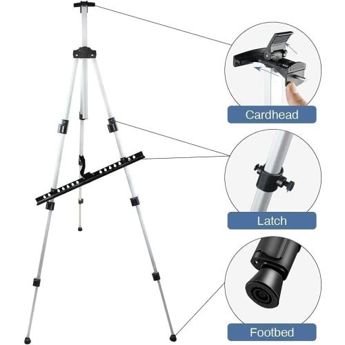 Art Easel Stand for Painting and Sign - RRFTOK Aluminum 66 Inch Metal Tripod Adjustable Portable Easels for Display - Canvas Stand for Table Top Floor Drawing for Artists Adult Holder or Teen