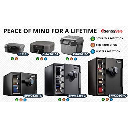 SentrySafe Fireproof Safe with Key Lock, Chest Lock Box for Home or Travel Secures Money, Documents, 0.18 Cubic Feet, 6.1 x 14.3 x 11.2 Inches, 1210