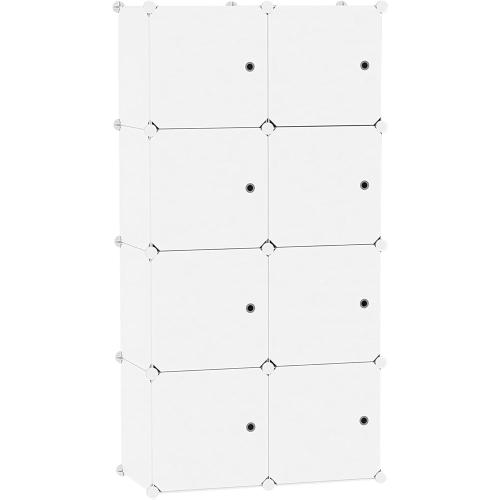 C&AHOME Cube Storage Organizer with Doors, 8-Cube Shelf, Closet Cabinet, DIY Plastic Modular Bookshelf, Storage Shelves Ideal for Bedroom,Living Room,24.8 L × 12.4 W × 48.4 H Milky UGSHS3008M