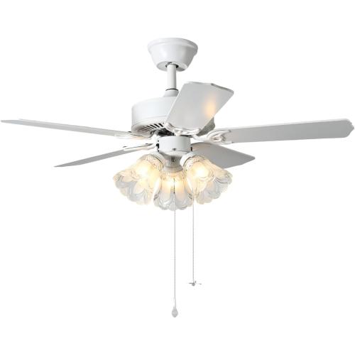 42 Inch Indoor Ceiling Fan with Pull-chain and Three LED Light Bulbs Base, Traditional 3-Speeds Reversible Blades Ceiling Fan (White)