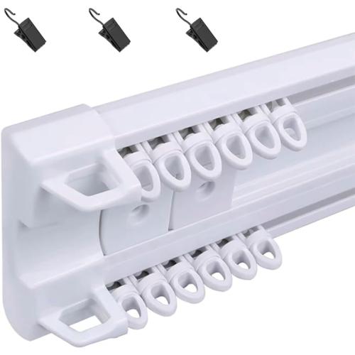 Curtain Conjoined Double Track, Heavy Duty Ceiling Rail for Living Room Bedroom Room Divider(White, 3-6ft)