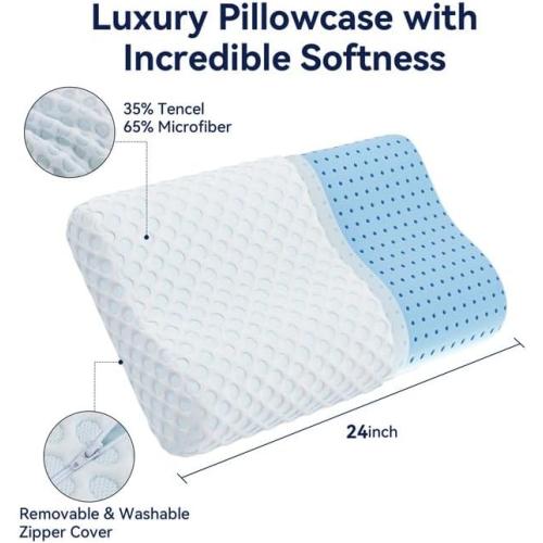 Hcore Contour Memory Foam Pillow for Neck Pain - Gel Foam Neck Pillow for Sleeping - Firm Pillow for Side Sleepers - Tencel Cover - Ventilated Breathable Foam - CertiPUR-US
