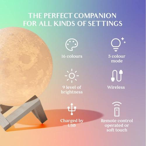 Mydethun 16 Colors 3D Moon Lamp with 148 Combination Modes, Moon Light Gift for Christmas, LED Night Light Lamp for Kids, Girls, Bedroom, Home Decor with Remote Control, 7.1 inches, w/Wood Stand