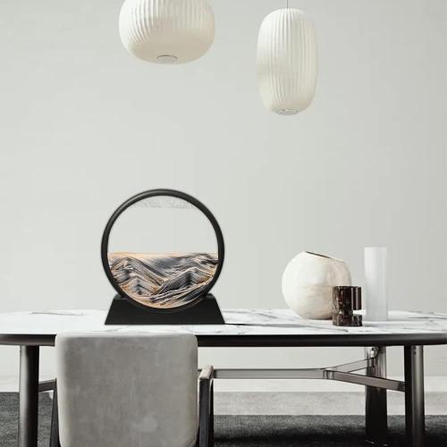 Muyan Moving Sand Art Picture Sandscapes in Motion Round Glass 3D Deep Sea Sand Art for Adult Large Desktop Art (Black, 7 Inch)