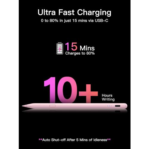 Stylus Pen for ipad 2018-2026, USB-C Fast Charging Pencil, Pixel-Perfect Tilt Sensitivity for iPad 11/10/9/8/7/6/A16, iPad mini 7/6/5, iPad Air M4/3/2 11/13/5/4/3, iPad Pro M5/4 13/12.9″/11″ Pink