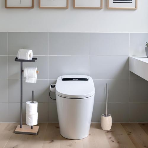 Toilet Bowl Brush and Holder with Stainless Steel Long Handle, Toilet Scrubber Brush with Durable Base, 360° Deep Cleaning Bristles for Bathroom, Compact Set for Small Space (Beige)