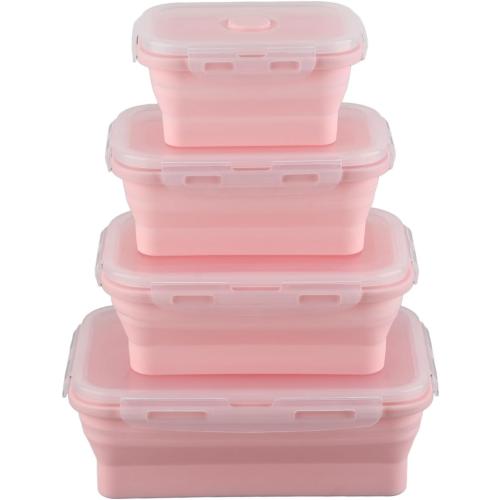 ZJchao Food Storage Containers, 4pcs Silicone Food Storage Containers Portable Lunch Box Silicone Storage Containers for Men Women (Roseate)