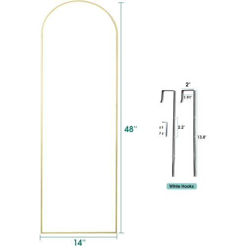 Full Length Mirror Over The Door, 14x 48 Arched Vertical Wall Mirror for Full Body, Hanging Door Mirror, Gold