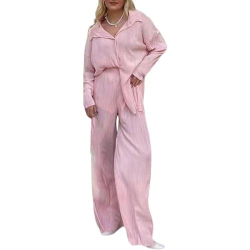 Women's Medium Casual 2 Piece Outfit Set Ruched Long Sleeve T-Shirt Top Loose High Waisted Pant Set Suit