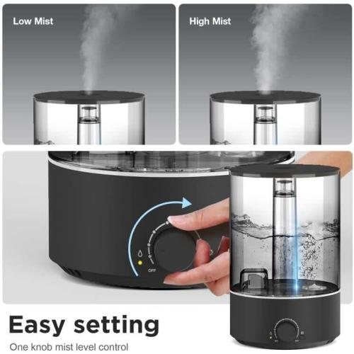 Acare Humidifier for Bedroom Large Room, 5L Top Fill Cool Mist Humidifier for Baby Home Plant, Air Ultrasonic Humidifiers for Whole House, 40H Work Time (Black)