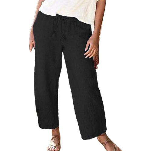Size L ...Cotton Linen Pants Women Casual High Waist Drawstring Elastic Waist Straight Leg Pant Casual Loose Fit Cropped Pants