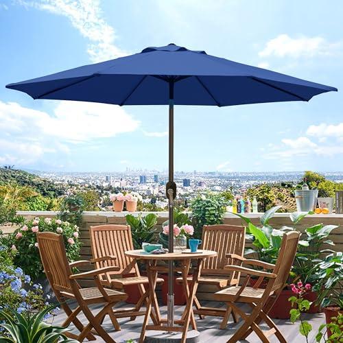 Blissun 9' Outdoor Patio Umbrella, Outdoor Table Umbrella, Yard Umbrella, Market Umbrella with 8 Sturdy Ribs, Push Button Tilt and Crank