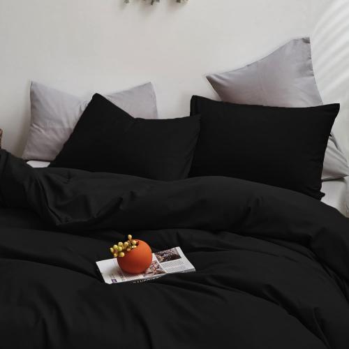 Cottonight Black Comforter Set - Full Size, 3 Piece, Modern Dark Color, Soft Quilts & Blanket - Gothic Style