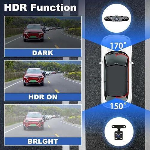 Completely Wireless Dash Cam Front and Rear No Wire, 4-Channel Full View Car Dashcam System, Rechargeable 360 1080p Dash Cam Video Recorder with Adjustable Lenses and Night Vision (Four Sides, 128)