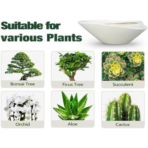 18 Inch Ceramic Bonsai Planter Pot with Drainage Hole, Glazed Large Plant Pot Succulent Planter for Indoor and Outdoor Plants Gray