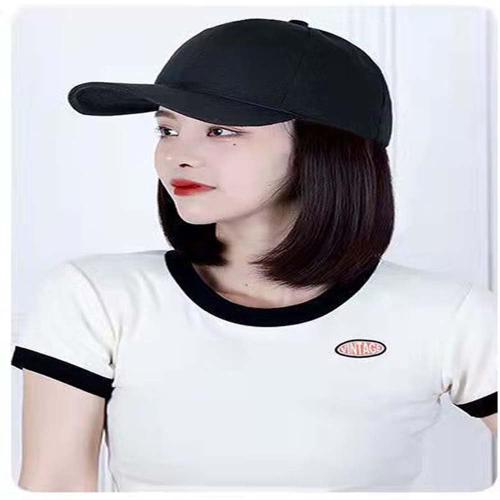 Baseball Cap with Hair Extensions Hat Wig Adjustable Hat Women's Short Bob Wigs Girls' Straight Hair Hat(7.8 inches)