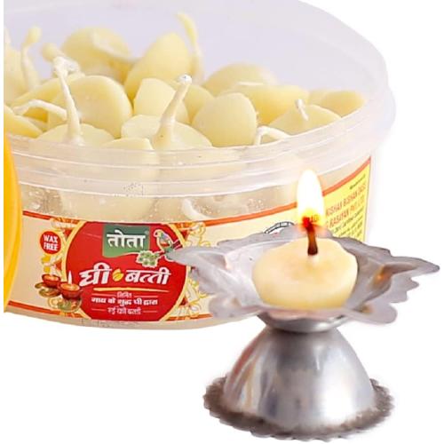 TOTA Wax Free Pure Cow Ghee Diya Cotton Wicks - Yellow| Pack of 2| 90 Ghee Batti