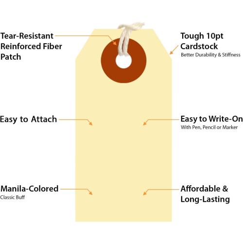 SmartSign Blank Shipping Tags with Pre-Attached Loop Strings, Size-1, Pack of 1000, 10pt Thick Manila Cardstock Tag, 1.375 x 2.75 Paper Hang Tags with Reinforced Fiber Patch