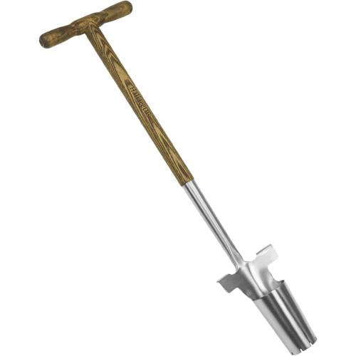 Long Handled Bulb Planter Tool, 37'' Bend-Proof Stainless Steel Bulb Planter, 4'' Depth Marks Long Handled Hole Digger, Bulb Planter with Comfortable T-Shaped Long Wood Handle for Planting Tulips